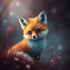 Obraz premium cute fox standing playing full of expression packing cheerful,Generative AI