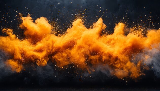Orange powder explosion on dark background