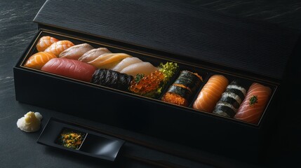 Stylish sushi bento box mockup featuring a modern design with sushi rolls for upscale dining and gourmet experiences