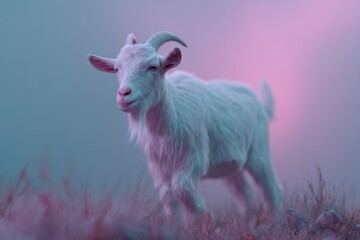 Pastel-hued, whimsical representation of a small goat.