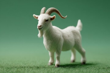Obraz premium shot of a white goat on a green background.
