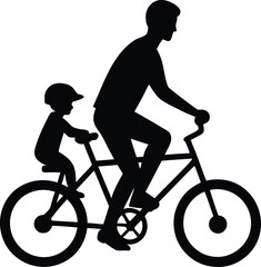 Fototapeta premium Father and Child Riding Bicycle Silhouette Illustration