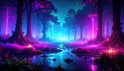 Obraz premium Enchanted Forest with Vibrant Colors and Mystical Atmosphere