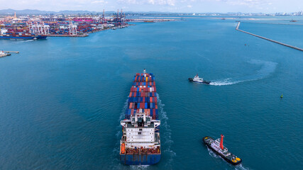 Aerial view container ship cargo freight shipping international, Global business freight shipping...