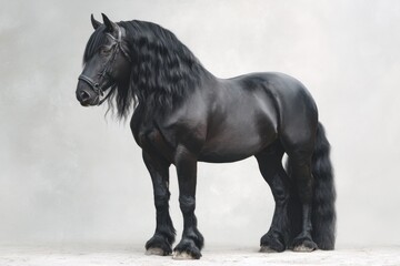 Naklejka premium Black Stallion Portrait: Majestic Horse on White Background