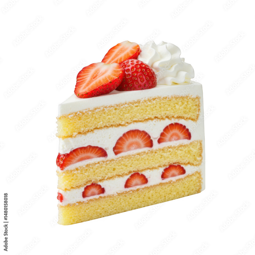Poster slice of strawberry shortcake isolated on transparent background