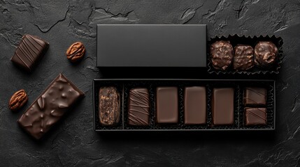 An elegant box of chocolates presented in a high-end packaging mockup for marketing and branding purposes