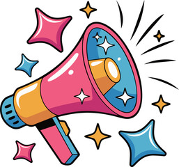 Colorful Megaphone with Sparkles – Bright Vector Illustration for Cheer and Celebration Themes