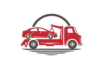 Tow truck pulling car vector. Tow truck icon isolated on flat background.