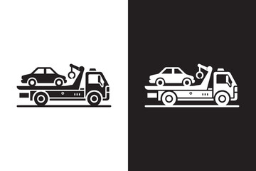 Tow truck pulling car silhouette vector. Tow truck icon