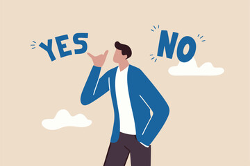 Business decision making, choose yes or no alternative or choices, leadership to direct business to succeed concept, rational businessman thinking and make decision for business or career question.