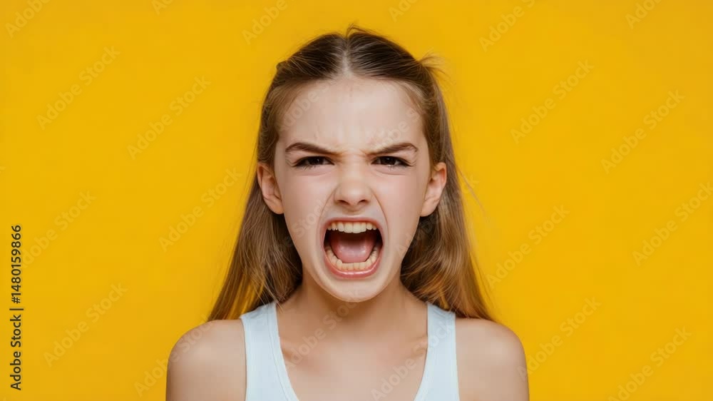 Poster a young girl's reaction of shock or surprise, suitable for use in situations where an unexpected eve
