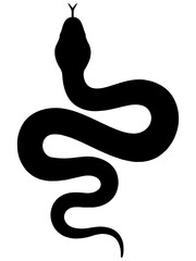 Simple vector illustration of a snake in a coiled posture, featuring a smooth, minimal black silhouette with subtle curves and white highlights, ideal for icons or tattoos.