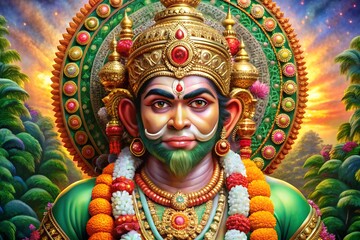 Obraz premium Indian God Hanuman Worshiping Lord Rama – Vector Isolated Art