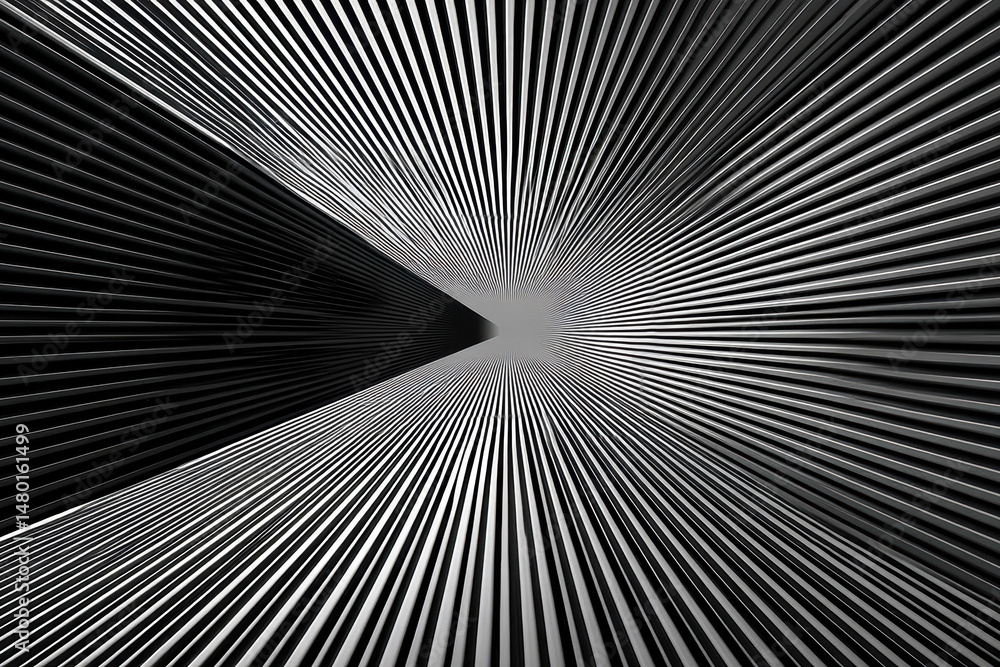 Aufkleber black and white abstract geometric pattern with radiating lines converging toward a central point.