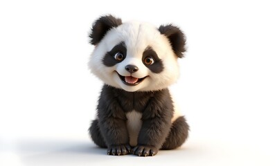 Obraz premium Smiling panda cub 3D render with bamboo background
