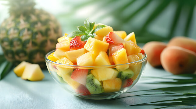 un plato o tazon con fruta picada deliciosa frutas tropicales naturales y saludables ensalada de frutas coloridas 