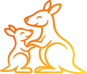 Minimalist Kangaroo and Joey Line Art Illustration
