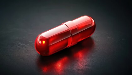 Red Capsule Pill on Dark Surface