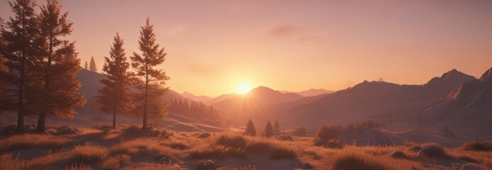 Fototapeta premium Golden hour glow, fading into soft pastel, magical scene, sunrise, magical