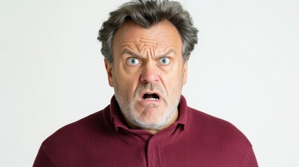 Obraz premium Toothache expression on elderly man's face, white background for dental product ad