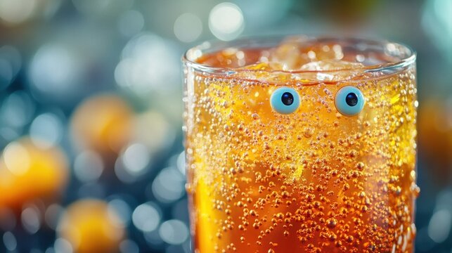 Refreshing Soda with Playful Eyes in a Bright Environment, Capturing Fun and Cheerful Beverage Experience