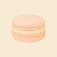 A soft pink macaron with a creamy filling, illustrated on a green background, perfect for minimalist dessert-themed designs, highlighting a classic French pastry