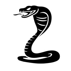 Minimalist black silhouette of a striking cobra with flared hood