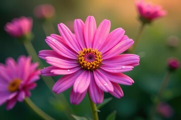 Full bloom pink aster bunch, dew drops visible , nature, macro, texture