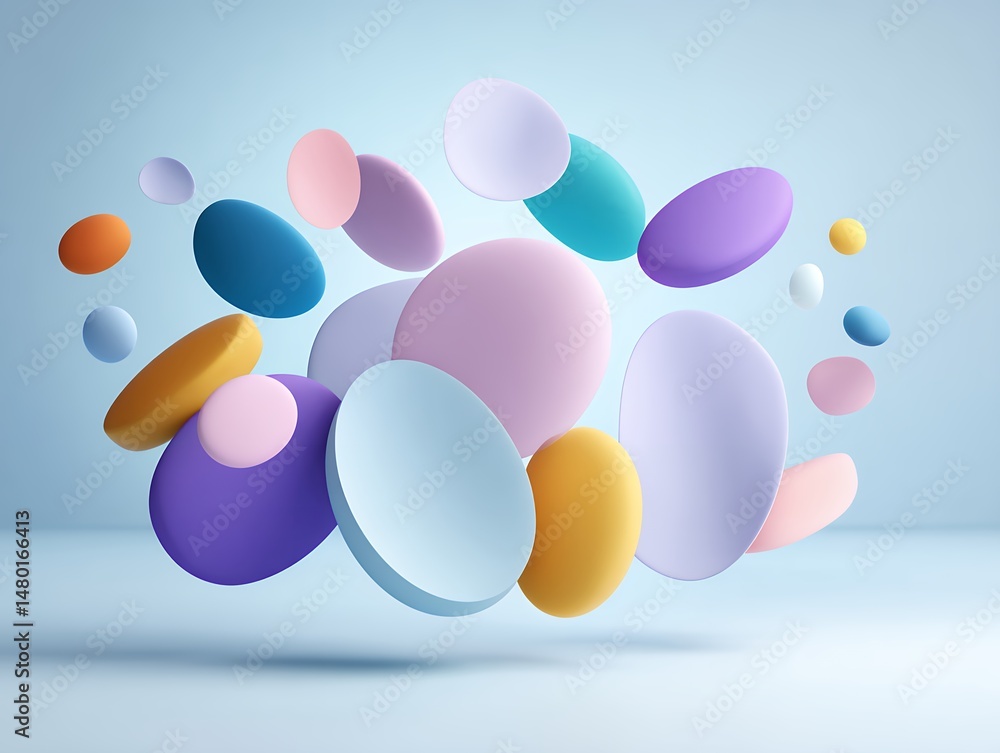 Poster floating pastel shapes abstract 3d rendering
