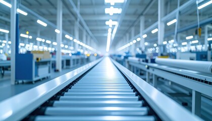Modern Industrial Conveyor Belt in Large Manufacturing Facility
