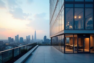 Fototapeta premium Modern glass office building exterior, city skyline view , corporate, downtown, development