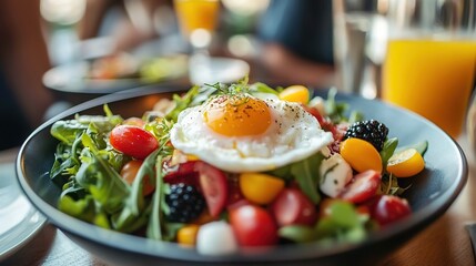 Fresh Salad with Fried Egg and Berries