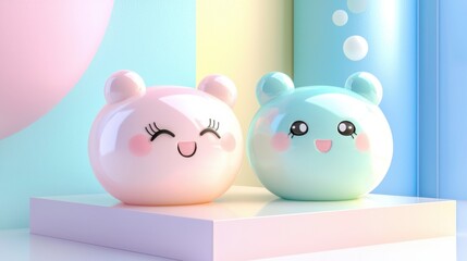 Whimsical digits 6 and 9 in pastel colors, decorated with blush and kawaii smiles
