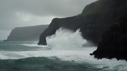 Dramatic Waves Crashing Cliffs.