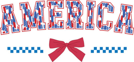 America USA 4th of July Varsity Brushstroke with bow