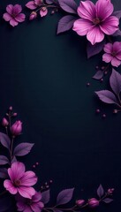 Fototapeta premium Deep black backdrop, vibrant purple floral wallpaper, luxurious design, purple floral, nature