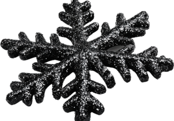 Detailed Close-up of a Black Glittery Snowflake