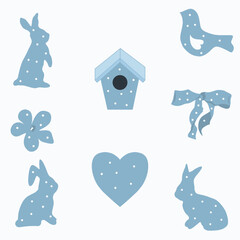 Vector illustration with hares, birds, flowers, heart