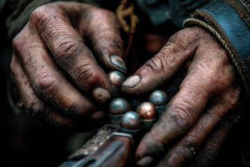 Person holding metal balls.