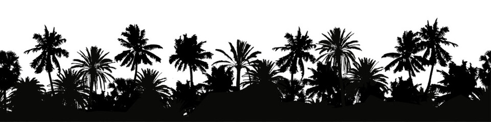 Seamless vector landscape with tropic palm tree silhouettes.