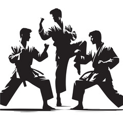 Karate Silhouette line art vector illustration on white background