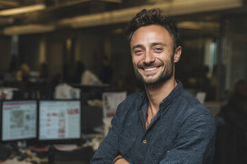 Man smiling in an office.
