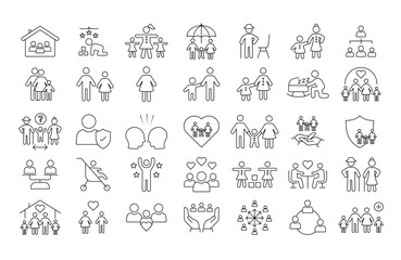 Family relationships represented through outlined icons