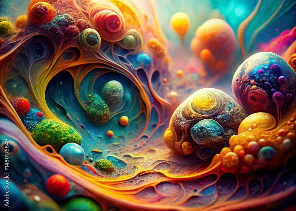 Aufkleber surreal blob abstract art: vibrant color explosion with high depth of field