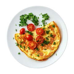 Omelet with tomatoes and parsley isolated on transparent background