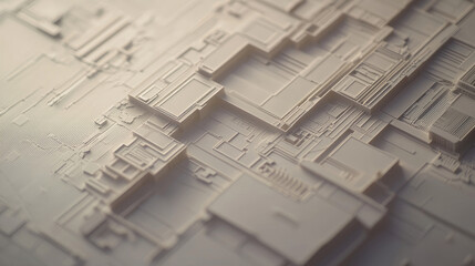 Abstract, intricate, and textured geometric surface with raised and recessed layers