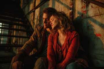 Woman sitting next to man on the ground.