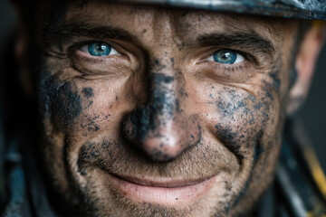 Man with mud on face.