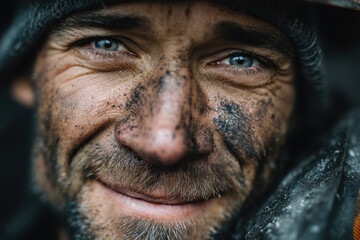 Man with mud on face.